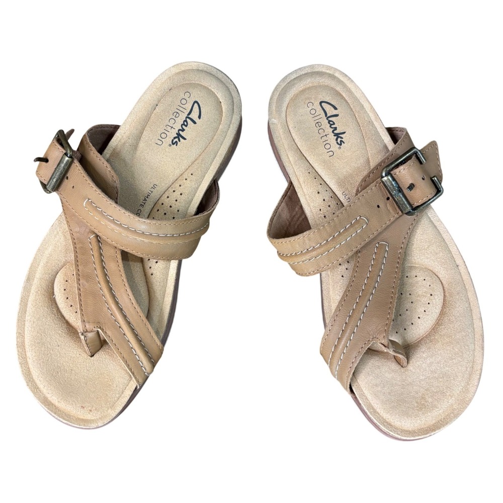 Clarks Collection Ultimate Comfort Tan Wedge Sandals‎ Womens 6 Buckle